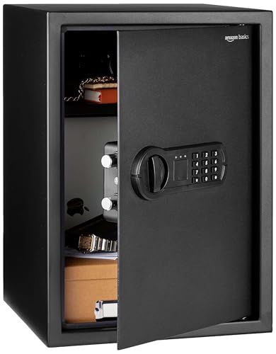 Amazon Basics Elektronischer Tresor aus Stahl mit programmierbarem digitalem Tastenfeld für Schmuck, Geld, Wertsachen, 51 l, 35 cm x 33 cm x 50 cm (B x T x H), Schwarz