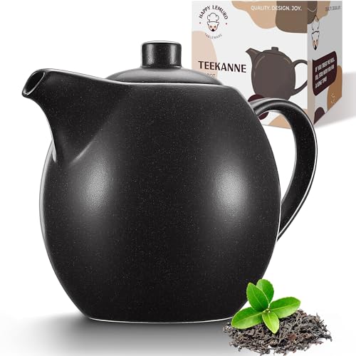 Happy Lemuro Teekanne mit Siebeinsatz Keramik - 1,2 l - Keramik Teekanne Schwarz (Anthrazit) - Tea Pot - Teapot - Teekanne Steingut - Tee Zubehör - Teezubereiter für Losen Tee