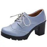 Jamron Damen Blockabsatz Schnüren Brogues Derby Schuhe Pumps Abendschuhe Blau SN02955 EU37