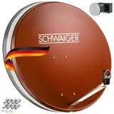 SCHWAIGER Satellitenschüssel Komplettset mit Quad LNB digital HD 4K Stahl SAT Anlage 80 cm Rot Masthalterung F-Stecker Montagematerial Astra Hotbird Eutelsat Türksat Amos