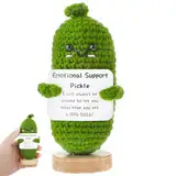 Grevosea 1 Stück Emotional Support Pickle Pocket Hug Gestrickte Geschenk Lustige Positive Kartoffel Puppes Emotional Support Pickled Cucumber Gift Gestrickte Puppe mit Sockel für Ornament Geschenk