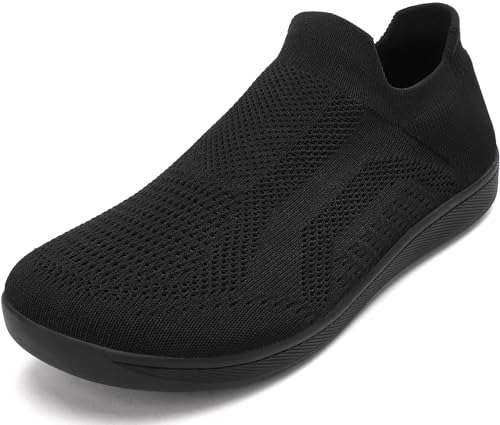 BARFULKER Barfußschuhe Herren Damen Knit Minimalistische Barfuss Schuhe Slip On Sneaker Outdoor Trail Running Walking Schuhe, Schwarz 42 EU