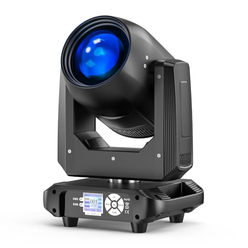 200W Moving Head RGBW LED Beam Bühnenlicht, Elektronischer Fokus 14 Gobo dmx512 Partylicht 18 Prismen 360° drehbarer Regenbogeneffekt für Weihnachten DJ Disco Bar Hochzeit