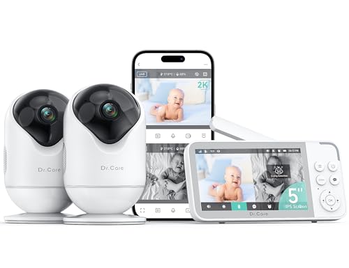 Dr.Care VistaView Smart WLAN Babyphone 2 Kameras, 5”1080P HD, 2K/3MP Kamera, App-Steuerung, Bewegungs- & Weinen-Alarm, Nachtsicht, 5000mAh, Split-Screen, Zwei-Wege-Audio, 390m Reichweite