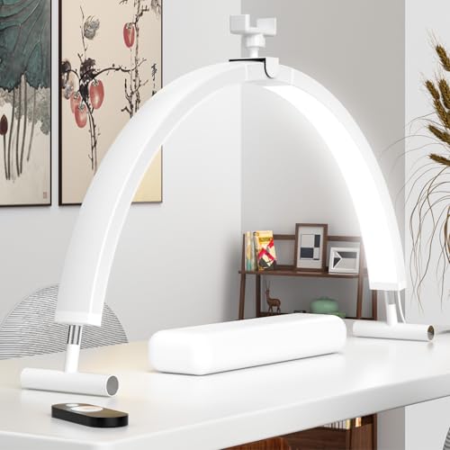 YFHT Halbmondlicht für Nageltisch, 29'' 45W, Nageltischlampe mit Einstellbarer Helligkeit in 3 Farben und 10 Helligkeitsstufen für Wimpernverlängerungen, Maniküre und Schönheitsbehandlungen,Weiß