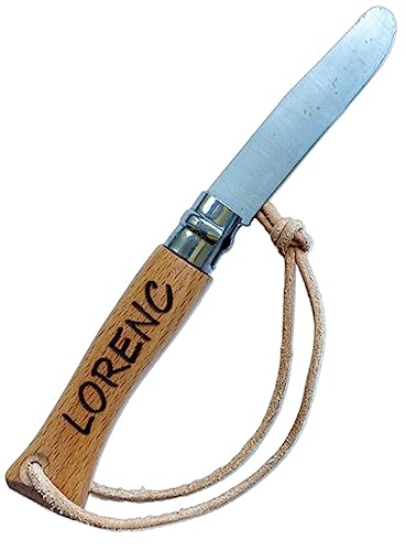 Opinel Schnitzmesser Gravur & Lederband Kindermesser mit Gravur - Taschenmesser Kinder - Schnitzen Kinder - Hochwertige Lasergravur mit Lederband