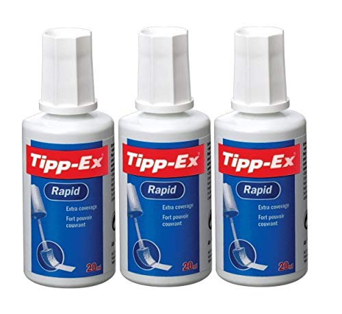 Tipp-Ex Rapid Correction Fluid Tippex Flaschen, schnell trocknend, mit Pinsel, 20 ml, 3 Flaschen