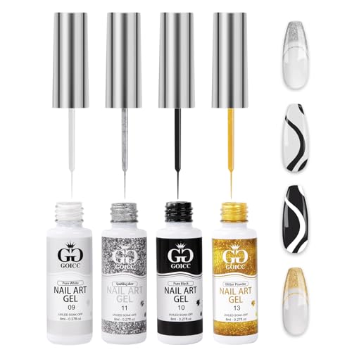 Gel Nagellack Set 4 Farben Gel Liner Nail Polish Nageldesign Set Farbgel für Gelnägel Eingebauter Dünner Nail Art Pinsel UV Gel Nail Art Polish Starterset Malerei Gelpolitur Set Für DIY Drawing Line