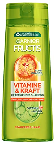 Garnier Kräftigendes Shampoo für dünnes und brüchiges Haar, Effektiv gegen Haarverlust, Mit Vitamin C und Blutorange, Fructis Vitamine & Kraft, 300 ml