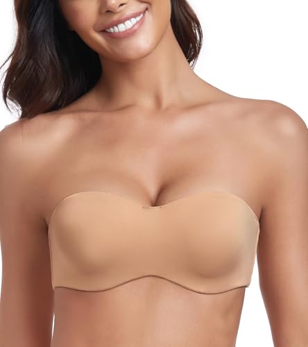Lemorosy Damen Trägerloser BH Große Größen mit Bügel Ungepolstert Minmizer BH Ohne Träger Nahtloser T-Shirt BH Multiway (Pekannuss,95C)
