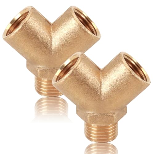 2 Stück G1/4" Messing Y-Stück Verteiler Fittinge, Druckluft Wasser Fittinge 1/4 Zoll IG x AG x IG, 3-fach Verteiler aus Messing, DN8 Y-Stück IG x AG Adapter, geeignet für Druckluft, Wasser, Öl