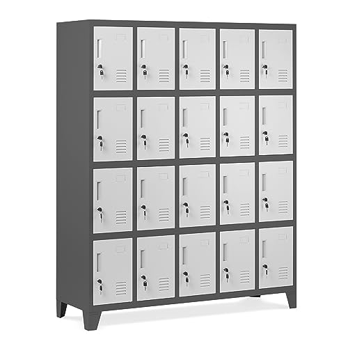 Domator Umkleideschrank 5B4A Fächerschrank Schließfachschrank mit 20 Fächern Wertfachschrank Metall Pulverbeschichtung 172 cm x 136 cm x 45 cm (H x B x T) (Anthrazit-Weiß)