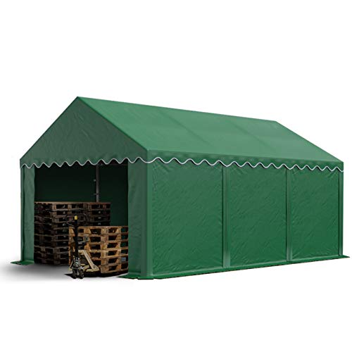 TOOLPORT Lagerzelt 3x6 m Industriezelt Unterstand PVC Plane 750 N dunkelgrün mit Bodenrahmen und Dachverstärkung