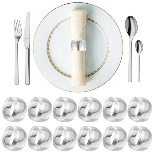 Serviettenringe Silber, 12 Stück Elegante Metall Serviettenring, Serviettenringe Weihnachten, Serviettenschnallen Blätter für Weihnachten Hochzeitsfeier Abendessen Jubiläum Tischdekoration