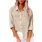 Musselin Bluse Damen Baumwolle Tshirt Hemdbluse Damen UPF 50 UV Schutz Langarmshirt Damen Outdoor Wanderhemd Safari Kleidung Damen Atmungsaktiv Casual Tops Sport Oberteile Shirts Damen Sommer