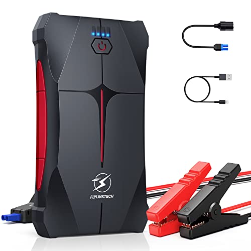 FLYLINKTECH Starthilfe Powerbank, 2000A Spitzstrom 13200mAh Tragbare Auto Starthilfe 12V für 6.0L Benzin und 5.0L Dieselmotor, IP66 Wasserdicht Starter Powerbank mit LED Taschenlampe