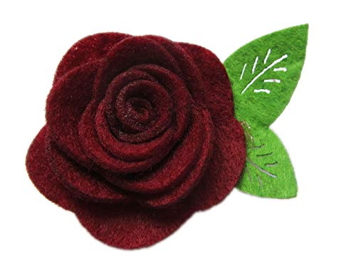 YYCRAFT Filz-Rosette mit Blatt, Filz-Rosen, Blumen-Applikation für selbstgemachte Stirnbänder, Haarschmuck, Basteln, Burgunderrot, 20 Stück