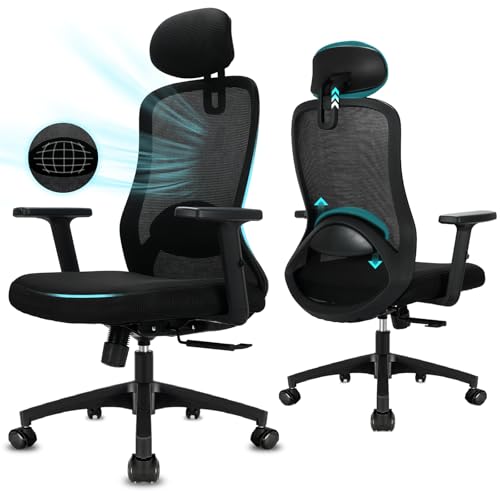 Milacyee Bürostuhl Ergonomisch, Bürostuhl,Schreibtischstuhl mit Lendenwirbelstütze, Höhenverstellung, Chefsessel aus Mesh hat 90°-130° Liegefunktion(Abschließbar), Netzstuhl Belastung bis 150KG
