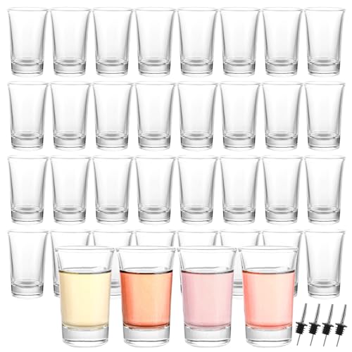 WOPPLXY 36 Stück Shot Gläser mit 4 Stück Gießer, 47ml Transparent Schnapsgläser, Glas Shotgläser für Wodka, Tequila, Schnaps