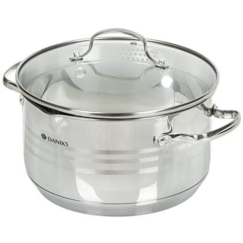 Daniks Tokio Edelstahl Kochtopf | Pastatopf mit Siebeinsatz | 22 cm 4.75 Liter | Fleischtopf Suppentopf Bratentopf | Silber