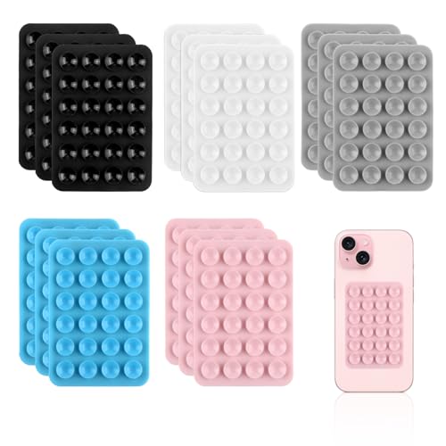 Xbessc 15 Stück Silikon Handyhalterung Handy Saugnapf Selbstklebende Saugnapf Handyhülle Multifunktion Anti Rutsch Saugnäpfe Handy für Alle Handy Modelle Selfies und Videos (5 Farben)