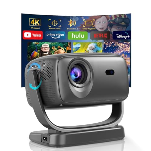 Beamer 4K,5G WiFi Bluetooth Beamer,22000 Lumen Smart Projektor Elektrischer Fokus/Trapezkorrektur,180°Drehbar Projektor,Beamer Heimkino 220 '' Display für IOS/Andriod/Fire Sticks/Laptops/PS5/netflix