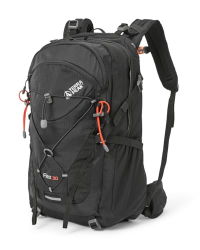 Terra Peak Wanderrucksack 30L Damen Herren Flex 30 & Erwachsene schwarz mittel - Trekking-Rucksack ergonomisch - Outdoor Daypack wasserdicht - Wander- leicht mit Rückenbelüftung zum Wandern