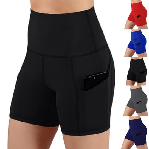 Radlerhose Damen Kurze Shorts Bauchweg Sporthose Leggings Blickdicht High Waist Shorts Elastisch Unterhosen Fitness Hotpants Sommer Boxershorts Leggins Unterhosen Fitness Hotpants mit Tasche