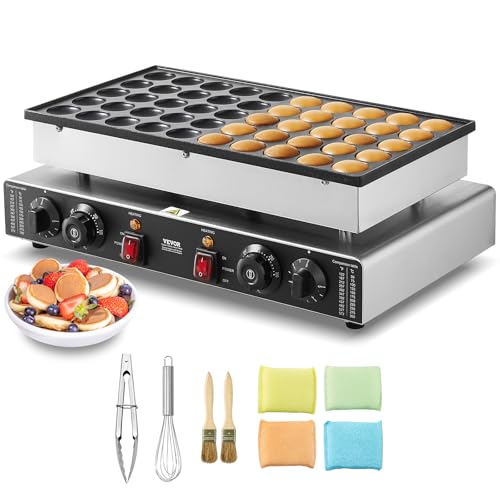 VEVOR Mini-Pfannkuchenmaker kommerzielle Dutch mini Pfannkuchen Maschine, 50 Stk., 43 mm Durchmesser, Dorayaki-Backmaschine, 1700 W, duale Temperatur- und Zeitregelung, in Küchen und Restaurant