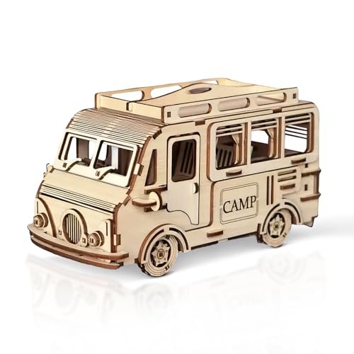 Cuteefun 3D Holzmodelle Bausätze Erwachsene, Camping Wohnmobil, Hölzerne Mechanische 3D Puzzle, Baukasten Holz, Geschenkideen für Jungen Mädchen Teenager Männer und Frauen