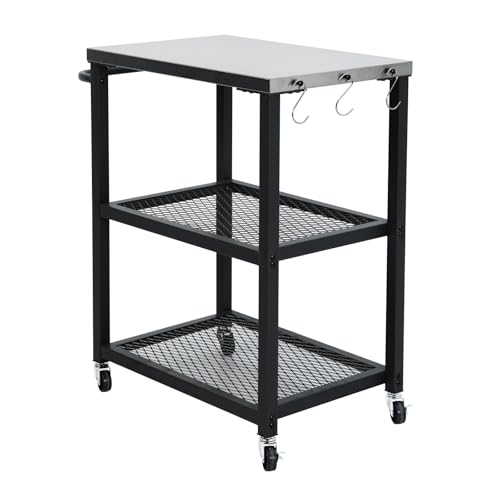 TAINO NETIS Grillwagen Grilltisch Rollwagen Grillständer klein mit Rollen Outdoor Balkon Garten Terrasse Schwarz
