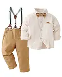 Amissz Baby Jungen Gentleman Set, Kinder Festliche Kleidung Taufkleidung Anzug Langärmeliges Shirt & Hosen Outfit Aprikose, 6-7 Jahre