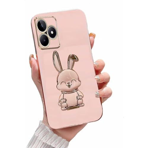 Miagon Kaninchen Ständer Hülle für Realme C53,Cute Mädchen Dünn Galvanisierte Schutzhülle Weiches Case Bumper mit Hase Skalierbar Halter Kickständer