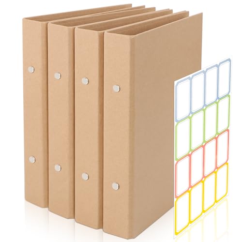 4 Stück Ringbuch A5, A5 Nachfüllbar Kraftpapier, Ringbuch Ordner mit 2 Ringe, 17.5x23.5 cm Ringordner, Kraftpapier-Binderschale mit 1 Aufkleber Beschriften für Reisetagebücher, Geschäftsbücher, Büros
