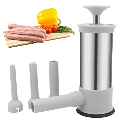 Seahelms Wurstfüller, Fleischfüllung, manuelles Maschinenhersteller-Set mit 4 Fülldüsen, Edelstahl-Fleischfüller, Salami-Maker für Haushaltsfamilie