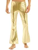 iEFiEL Herren Leder Hose Glänzende Schlaghose 70er Hippie Hose Retro Tanz Disco Latein Hose Wetlook Leggings Halloween Party Hosen Gold XL