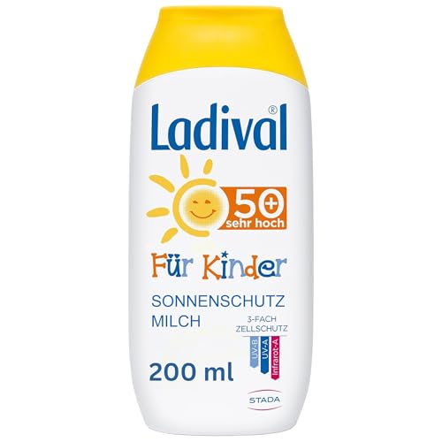 Ladival Kinder Sonnenmilch LSF 50+ – Parfümfreie Sonnenschutzlotion für Kinder – ohne Farb- und Konservierungsstoffe – wasserfest – 1 x 200 ml