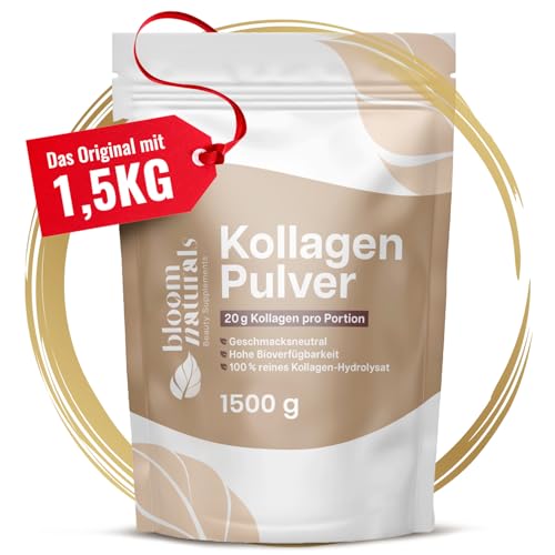 Collagen Pulver 1500g (1,5 KG) - Hochdosiert & Geschmacksneutral Kollagen Hydrolysat Pulver, Peptid Typ 1 & 3 - Kollagen Peptide - produziert in Deutschland XXL Vorratspackung