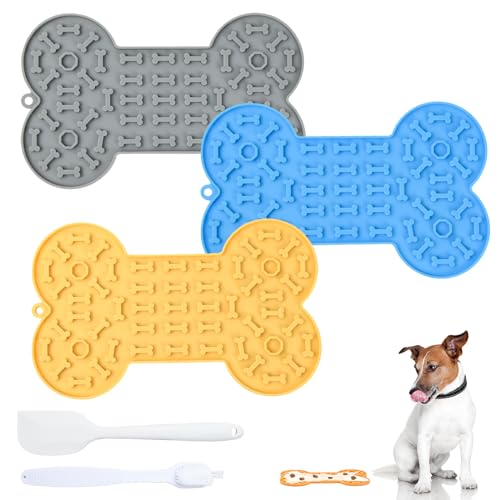 Focenat 3 Stück Schleckmatte mit Saugnapf, Schleckmatte Katze, Leckmatte Hund, Langsam Feeder, Leckmatte mit Spachtel und Pinsel, futtermatte für Baden, Pflegen,Trainieren