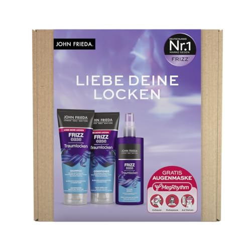 John Frieda Traumlocken Vorteils-Set für lockiges - Shampoo, Conditioner, Styling Spray & gratis MegRhythm Augenmaske - Für schwungvoll definierte Locken - Versorgt das Haar mit Feuchtigkeit