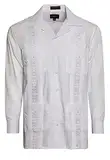 OmegaTux Herren Cuban Guayabera Langarmshirts Hochzeit Zigarre Strand Barkeeper Casual, Weiß, 4X-Groß