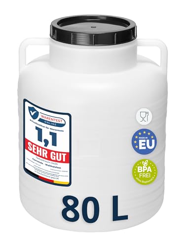 Garronda 80 Liter BPA-freies Fass und Futtertonne, Weithalsfass, Wassertank und Behälter mit Deckel für Sauerkraut sowie Surfass Pökelfass für Fleisch GD-0087, Weiß