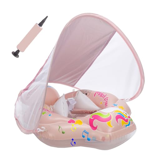 TUIBEIDAMAI Baby Schwimmring mit Sonnendach Abnehmbaren,Schwimmring mit Sonnenschutz Verstellbare Schultergurte,Aufblasbarer Schwimmreifen,Baby Float Schwimmring für ab 3-36 Monate (Rosa)