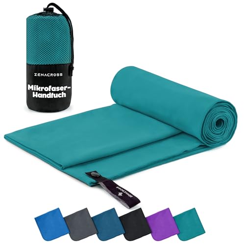 ZENACROSS Mikrofaser Handtuch mit Transportbeutel - Schnelltrocknendes und vielseitiges Fitness Handtuch - Sporthandtuch Größen M - 140 x 70 cm - Petrolgrün