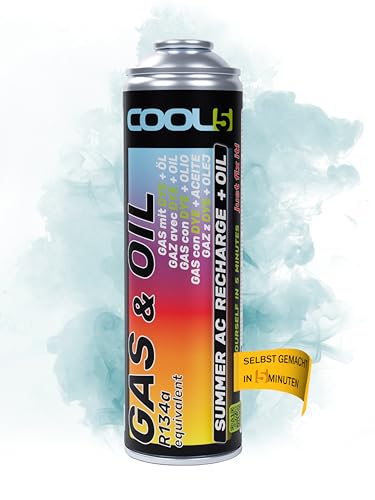 COOL5 2in1 - kältemittel r134a mit Öl, klimagas r134a für Klimaanlagenbefüllung für PKWs 1995-2016 + Universalreiniger 500ml