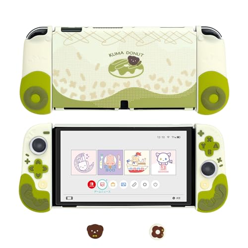 GeekShare Schutzhülle kompatibel mit Switch OLED – grüne Switch Slim Cover Case Hartschale für Switch OLED und Joy Con mit 2 Daumengriffkappen – Matcha White Chocolate