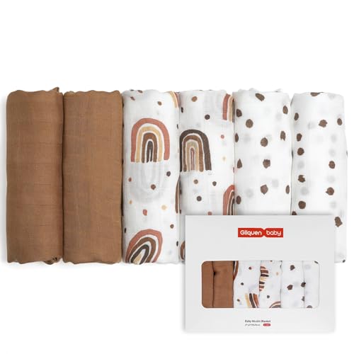 GLLQUEN BABY Musselintücher für Babys, 6 Stück Spucktücher aus Baumwolle 70 cm x 70 cm, saugfähig und atmungsaktiv und ideal zum Reinigen, Abwischen und Abdecken von Neugeborenen