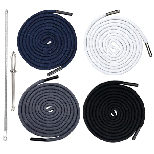 Kordel für Jogginghose Kordel für Hoodie 4 x 160cm Hoodie Kordel Hosenbänder Kordelzug Kordelband für Hosen Kordelenden Metall Ersatz-Saiten mit 2 Stück Durchziehnadel (Schwarz + Blau + Weiß + Grau)