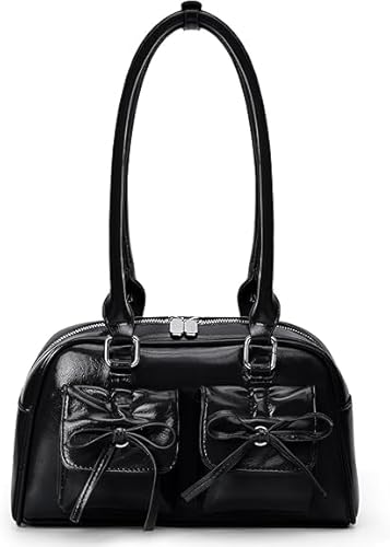 HICARRY Handtasche Damen PU Leder Schultertasche Y2K Shoulder Bag Women Tote Purse Kleine Handtaschen mit Bogen Cute Ita Bag Japanische Ästhetische Tasche Geldbörse (Schwarz)