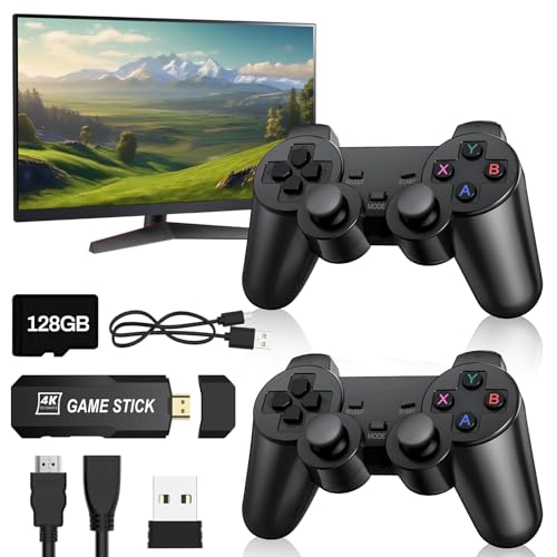 Retro Konsole Spielkonsole Plug and Play Game Stick mit 2 Gamepad, 40000+ Spielen, 40+ Emulatoren, 4K HDMI Output, Englische Version, Drahtlose Videospielkonsole für TV Computer Projektor